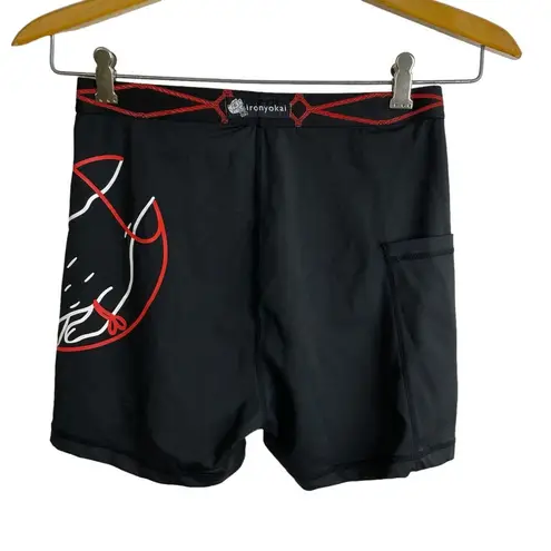 Iron Yokai Shibari Lounge Shorts Black Red Medium Athleisure Pockets Hands 3.5"