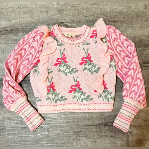 SHOP STEVIE floral ruffle sweater Pink