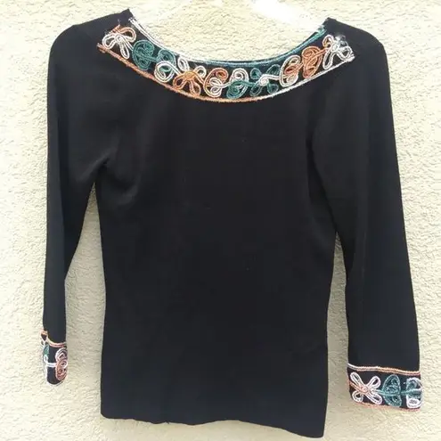 Joseph A Vintage . Black Embellished Sweater Size Small
