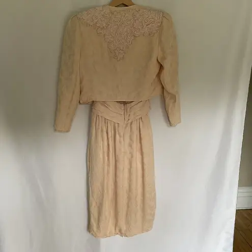 Rina Di Montella silk vtg sz 6 pastel cream prom dress padded shoulder jacket Orange