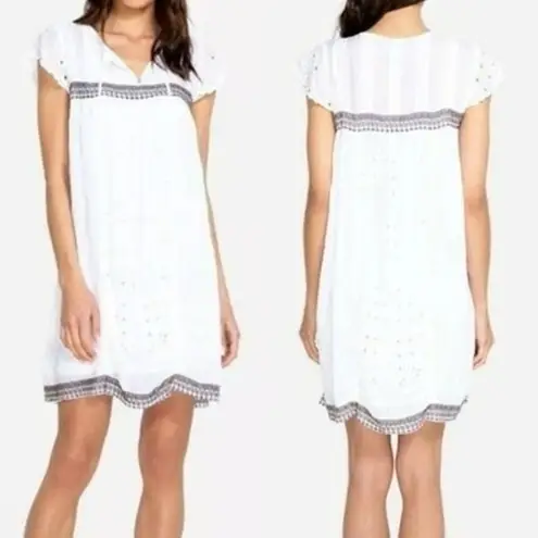 Johnny Was Daisy Eyelet Embroidered Mini Dress White Boho Casual Summer XS