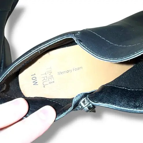Time and Tru Black Faux Leather Side Zip Memory Foam Ankle Booties Sz 10 W