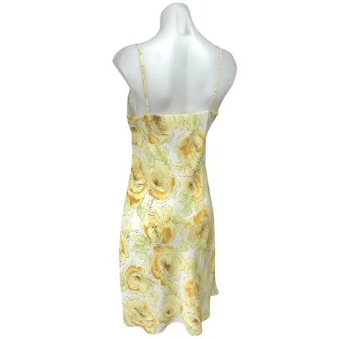 Ann Taylor LOFT Yellow 100% Silk Floral Sleeveless Cami Camisole Mini Dress 6