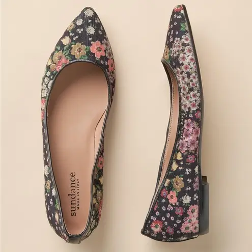 Sundance New! Black Floral Marais Flats, 5.5 US / 36 EU