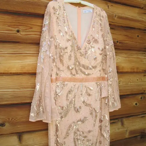 Mac Duggal 5222 Womens SEQUINED FAUX WRAP SPLIT LONG SLEEVE GOWN