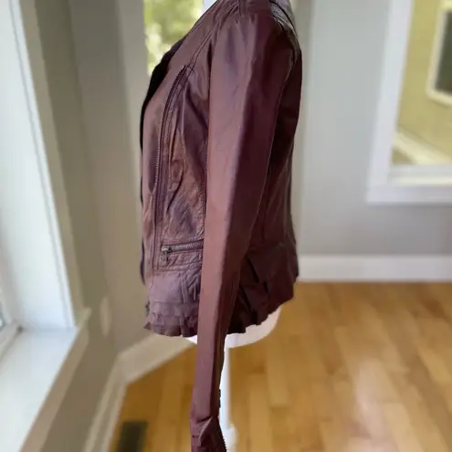Moda Vintage International Oxblood Burgundy Red Leather Moto Jacket Size XS