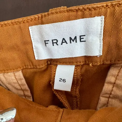 Frame | Mustard Brown Cotton Twill Wide Leg Mid Rise Tomboy Trousers ankle 26