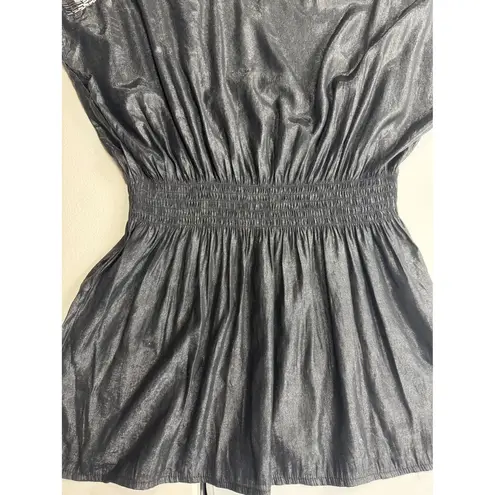 Solaris S Black Metallic Beaded Shoulder Top Party Cocktail Blouse