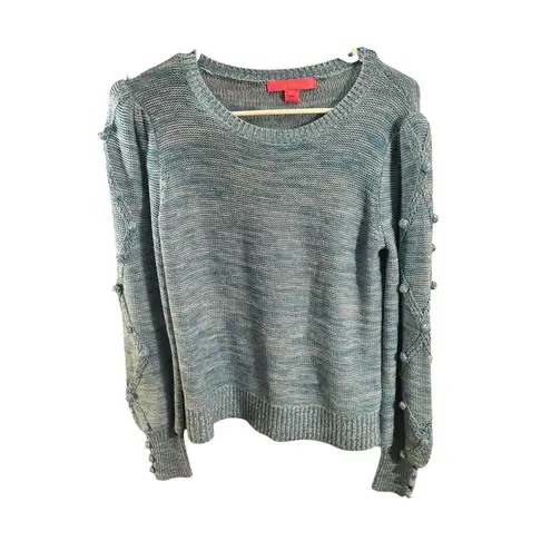 Lilly Pulitzer  Attie Sweater Aqua Palma Marl Bauble Accented Puff Blouson Sleeve