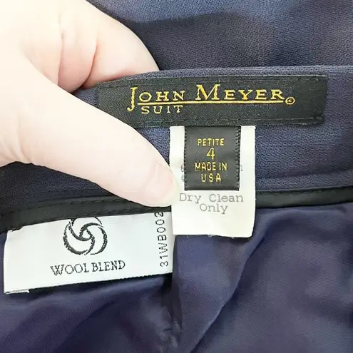 John Meyer Two Piece Wool Blend Pant Suit Blazer Wide Leg Trousers Navy Blue Size 4P