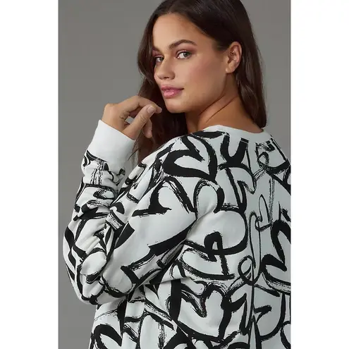 Maeve by Anthropologie Graphic Heart Print Sweatshirt White Black XS