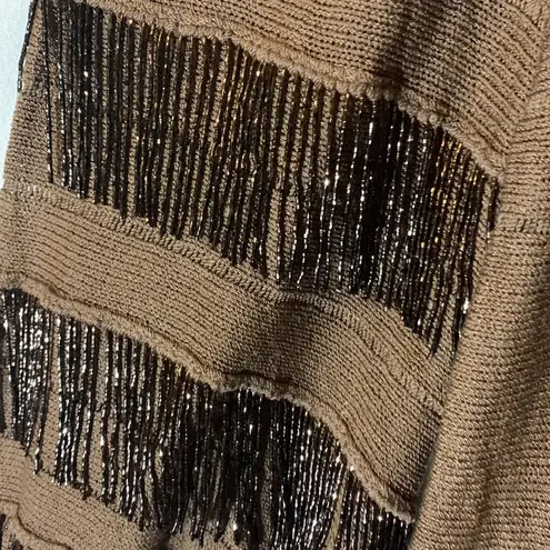 St Claire vintage women’s 8 medium knit brown dress beaded fringe puff St. John