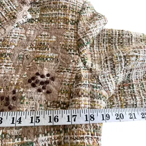 Vintage Rickie Freeman Teri Jon Beige Green Tweed Lace Trim 2 Piece Skirt Set 12 White