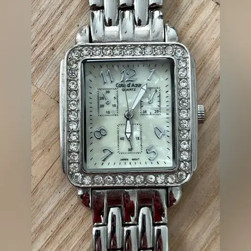 Côte d’Azur Ladies Watch Crystal Embellishments Square Pearl Dial Metal Bracelet Silver