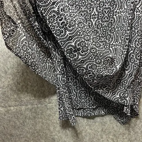Fever Top Large Black White Print Sleeveless Layered Tunic Blouse Lined Sheer