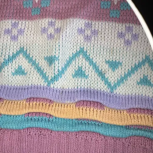 Vtg 80s 90s Inresource Doris Skis Fair Isle Mock Neck Sweater Pastel Geometric M Multiple Size M