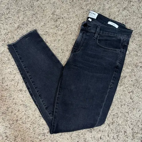 Frame LE GARCON HIGH-RISE SKINNY DISTRESSED DENIM JEANS / BLACK WASH / SIZE 26