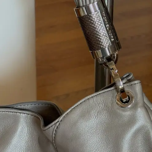 Michael Kors Collection Classic Tonne Hobo Bag Gray Leather and Silver Accents.