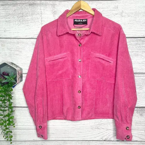 NWT Jolie & Joy Pink Corduroy Shacket Button Front Shirt Jacket Top Size Large
