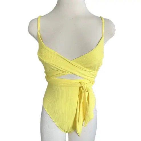 River Island wrap front swimsuit in pale yellow Size M NWT