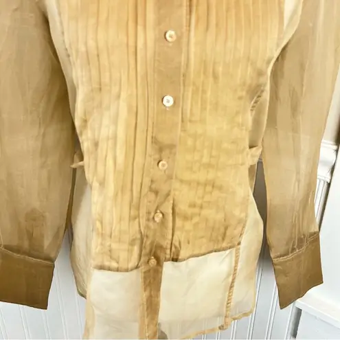 Ideology Vintage 100% Silk Gold Sheer Pintuck Button-Down Blouse - Small - Flaw