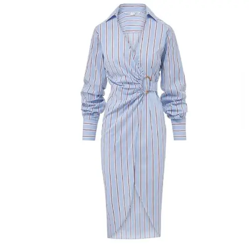 Veronica Beard  Afton Striped Wrap Shirtdress in Aero Blue 4