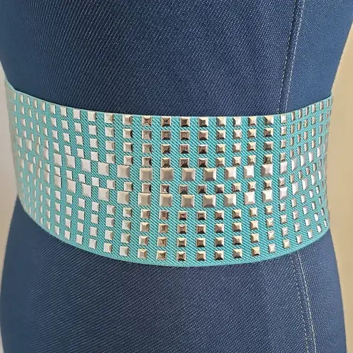 Vintage Silver And Aqua Blue Wide Stretch Studded Belt