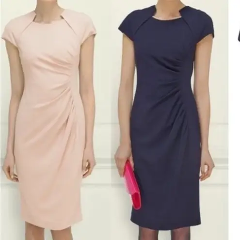 LK Bennett Imperfect L.K. Bennett London dress ruched notch sleeves back zipper lined sz 14