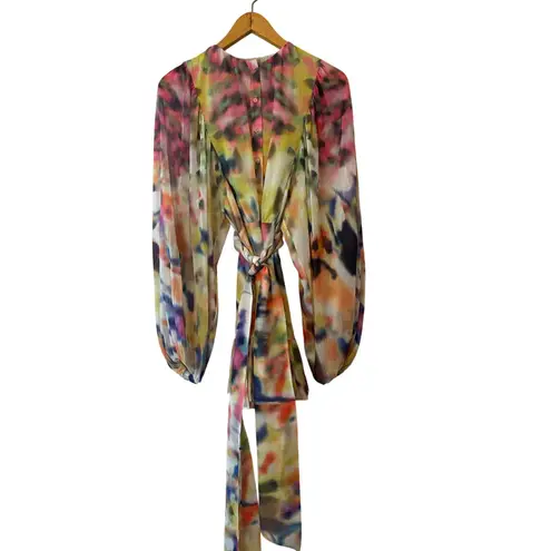 Alexis Leonie Colorful Crepe Belted Mini Dress NWT Size XS