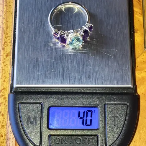 Teal Color Changing Fluorite African Amethyst Art Deco Ring Size 9 Purple