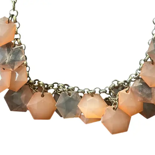 Geometric Hexagon Statement Necklace Orange Gray Fashion Jewelry