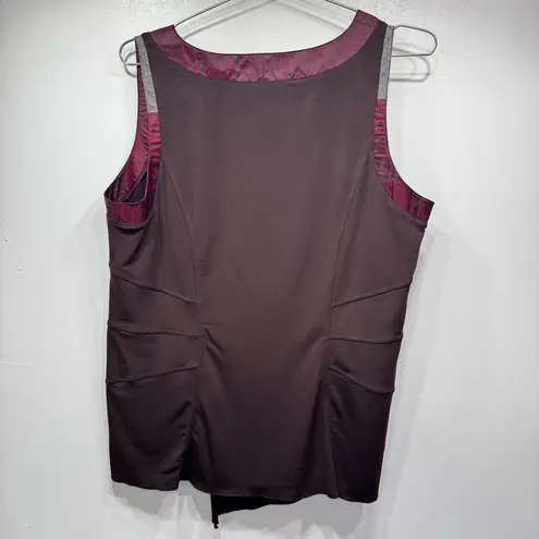 Vintage Y2K Brown Tank Top with Burgundy Gray Trim Asymmetric Raw Hem Alain Weiz Size 16