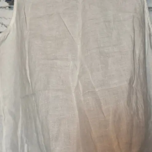 Women's Italian made 100% linen Sleeveless embroidered Lace Hem Top size small White
