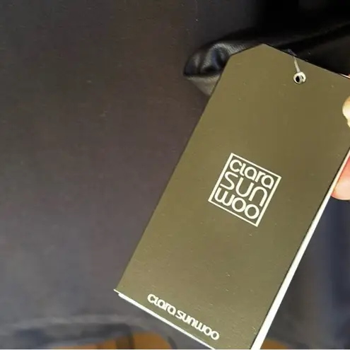 NWT Clara Sun Woo Faux Leather Sleeve Top Black Generous Size XS