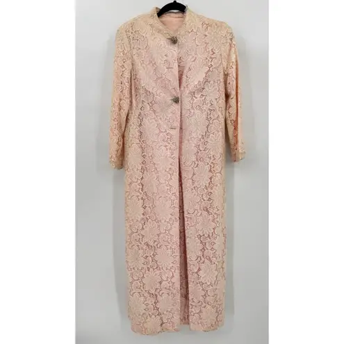 Vintage 80s Pink with Ivory Lace 2 Piece Set Dress & Long Jacket Beaded READ