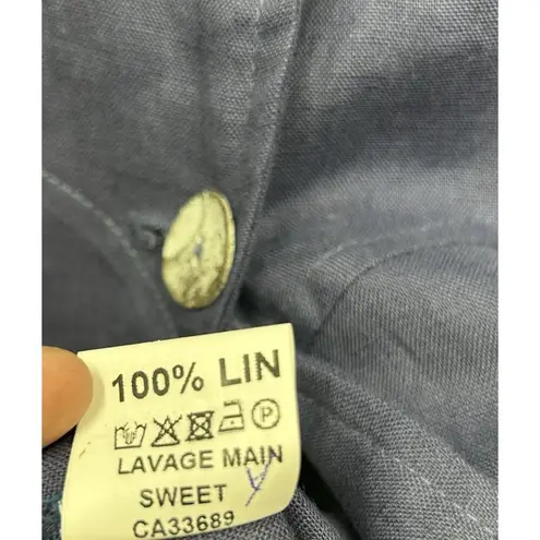 Eva Tralala Paris 100% Linen Top Large Lagenlook Lagom SleevelessMinimal Blue