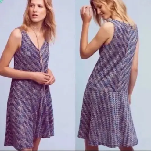 Maeve  byAnthropologie - Westwater Knit Chevron Blue Dress Drop Waist- Size Small