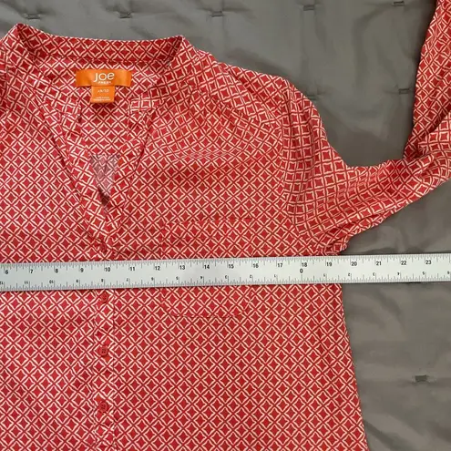 Joe Fresh Women’s XS Geo Print Long Sleeve Halfway Button Tunic Top Orange White