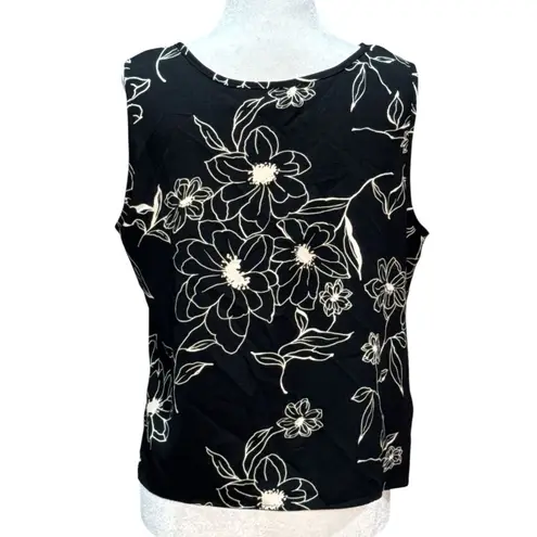 Susan Graver Modern Essentials Size M Womens Floral Knit Tank Black White fresh Size M