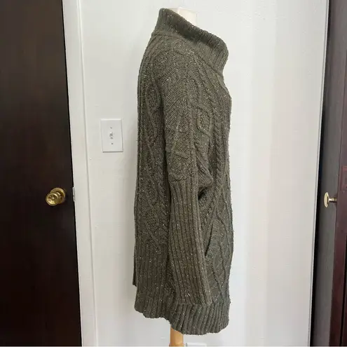 prAna Sweater Womens Small Chunky Turtleneck Cable Knit Olive Green Cardigan