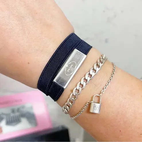 Prada Authentic  Navy & Silver Metal Logo Elastic Choker / Bracelet