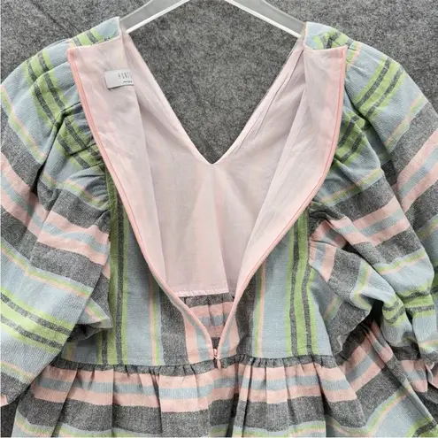 Hunter Bell NWT Landry Striped Pastel Peplum Puff Sleeve Top Blouse Size Small