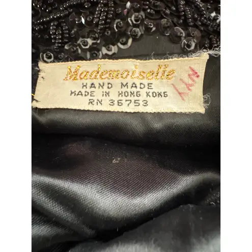 Vintage Mademoiselle Handmade Beaded Black Evening Bag Hong Kong Purse