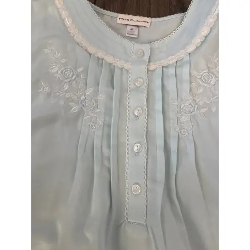 Miss Elaine Blue Embroidered Nightgown Long Sleeve Button Front Size M Size M