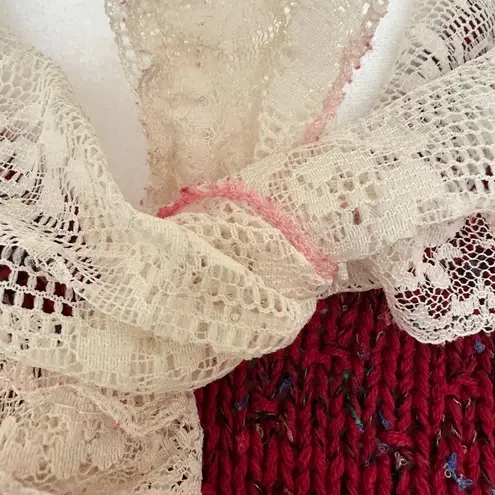 Herman Geist Vintage Lace Collar Sweater Size S Red Cottagecore Prairie 80s
