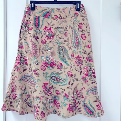East 5th linen blend paisley floral midi skirt with pockets neutral