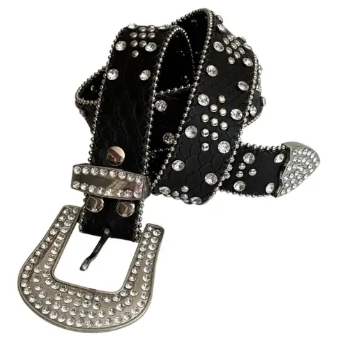 Rhinestone Studded Black BELT 34
