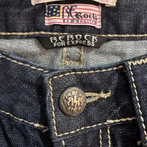 Y2K ReRock Express Jeans Womens 10L Barely Boot 32x34 Whisker Dark Low Rise Blue Size undefined