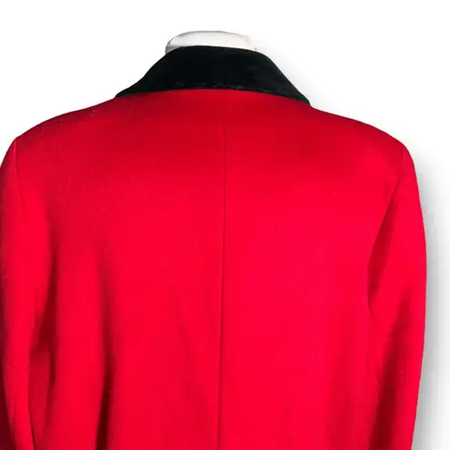 Vintage Alorna Red Wool Coat Black Velvet Collar Double Breasted Long Overcoat Size XL