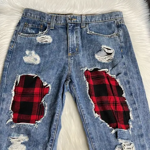 Carmar Red Flannel Patch Distressed Jeans Size 27